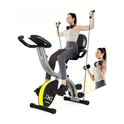 A woman exercising on a stationary bike 