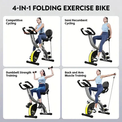 4-in-1 folding exercise bike with adjustable resistance and compact design