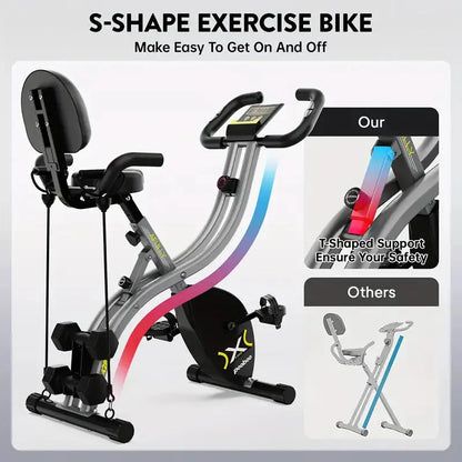S-shape exercise bike for home fitness with adjustable resistance