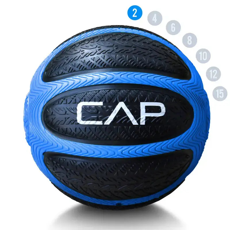 Blue 2-pound CAP medicine ball with textured surface for strength training and workouts
