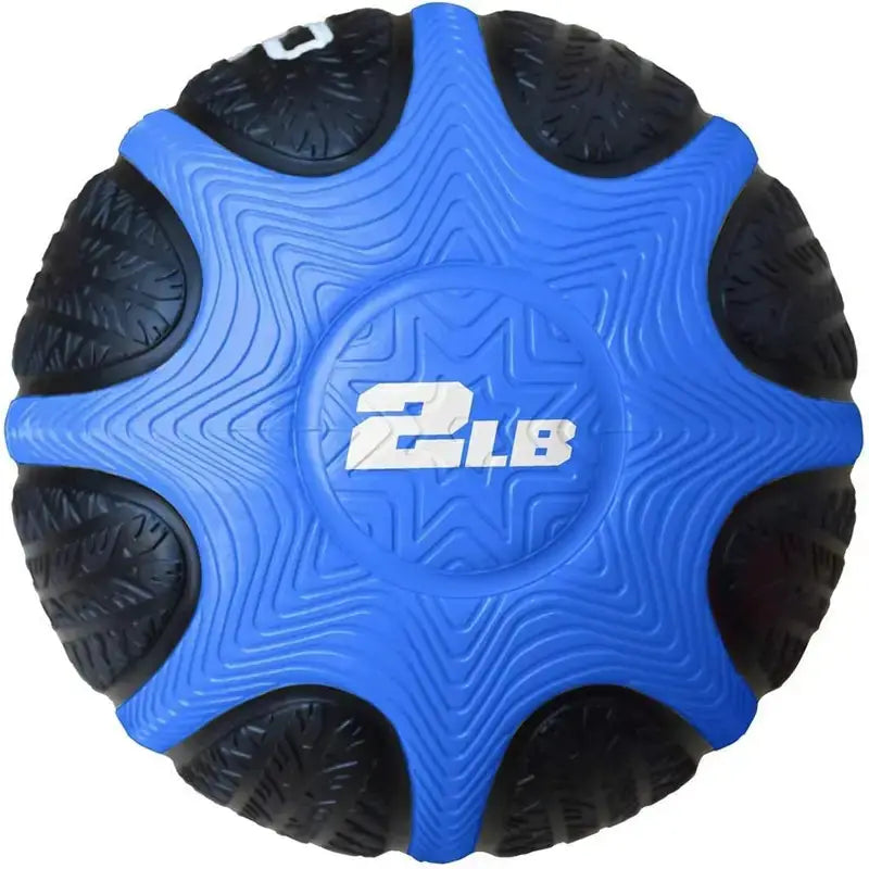 Blue 2-pound textured medicine ball with star-pattern grip design for strength training