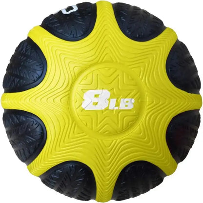 Yellow 8-pound textured medicine ball with star-pattern grip for fitness and strength training