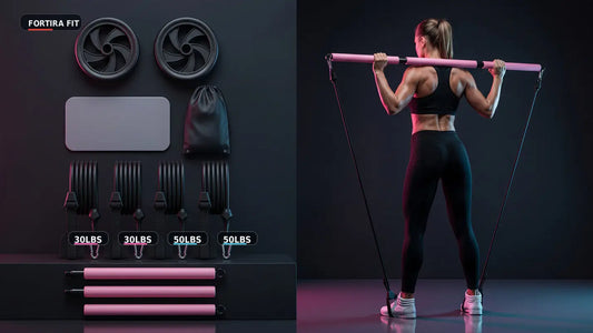 Pilates Bar Kit with Ab Roller Fortira Fitness