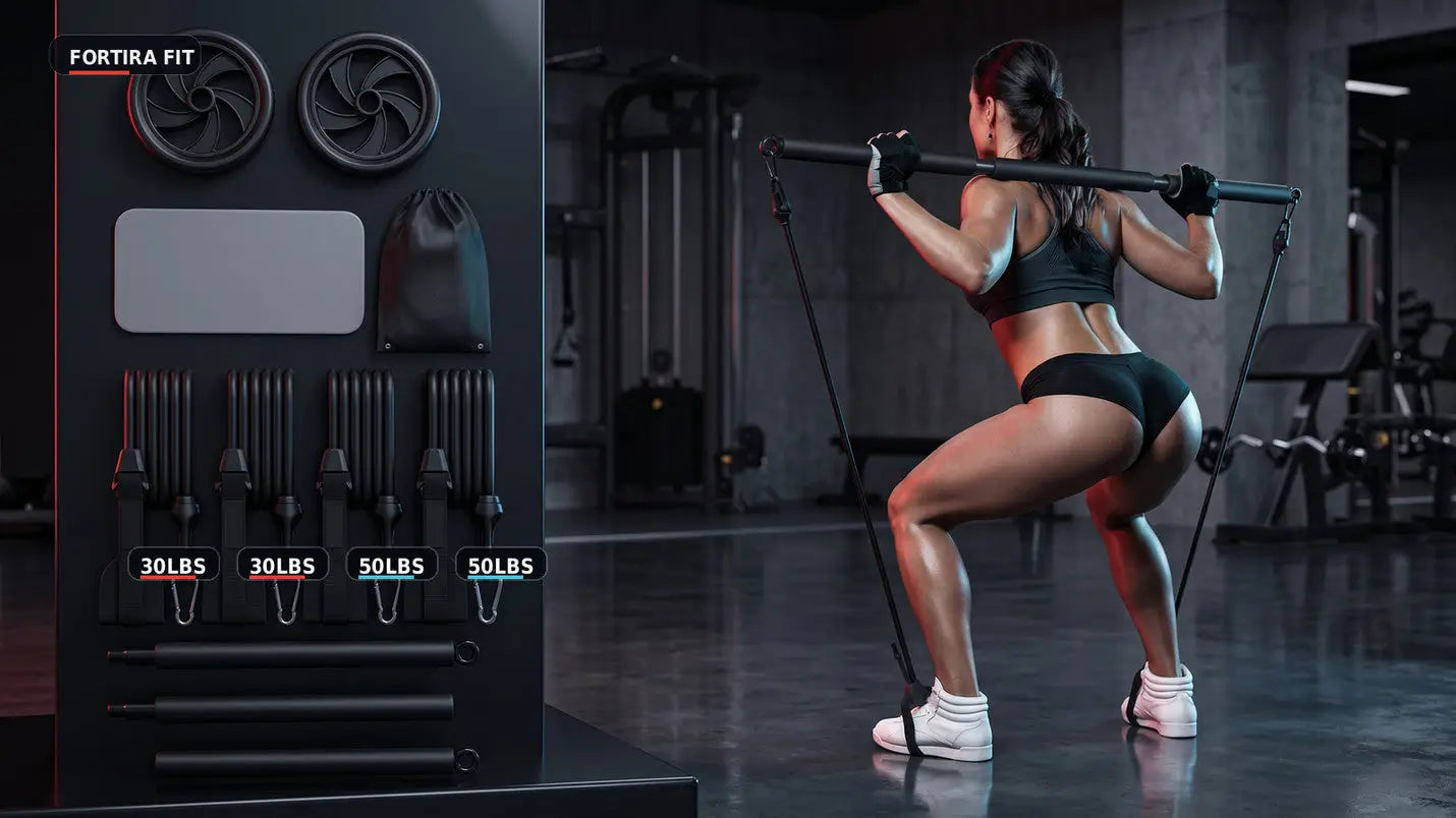 Pilates Bar Kit with Ab Roller Fortira Fitness