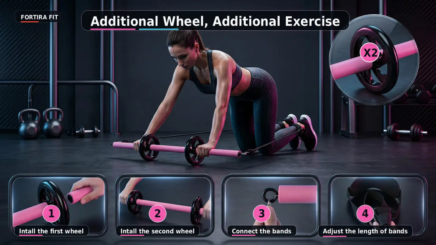 Pilates Bar Kit with Ab Roller Fortira Fitness