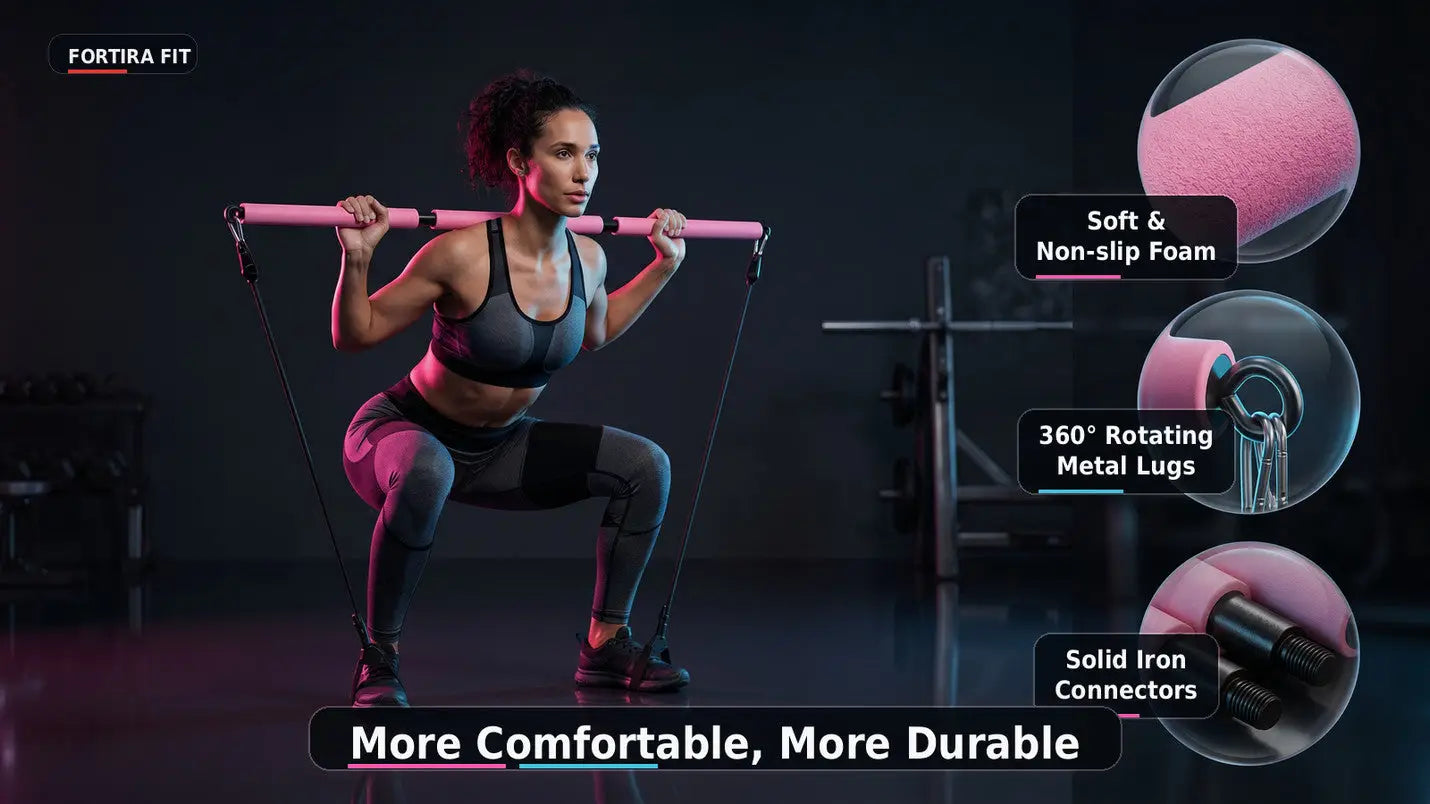 Pilates Bar Kit with Ab Roller Fortira Fitness