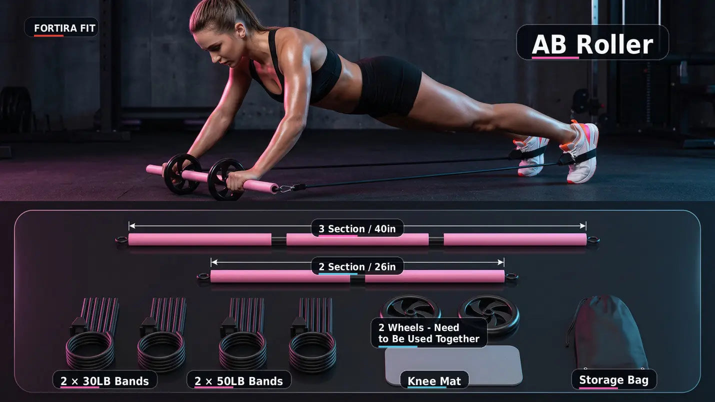 Pilates Bar Kit with Ab Roller Fortira Fitness