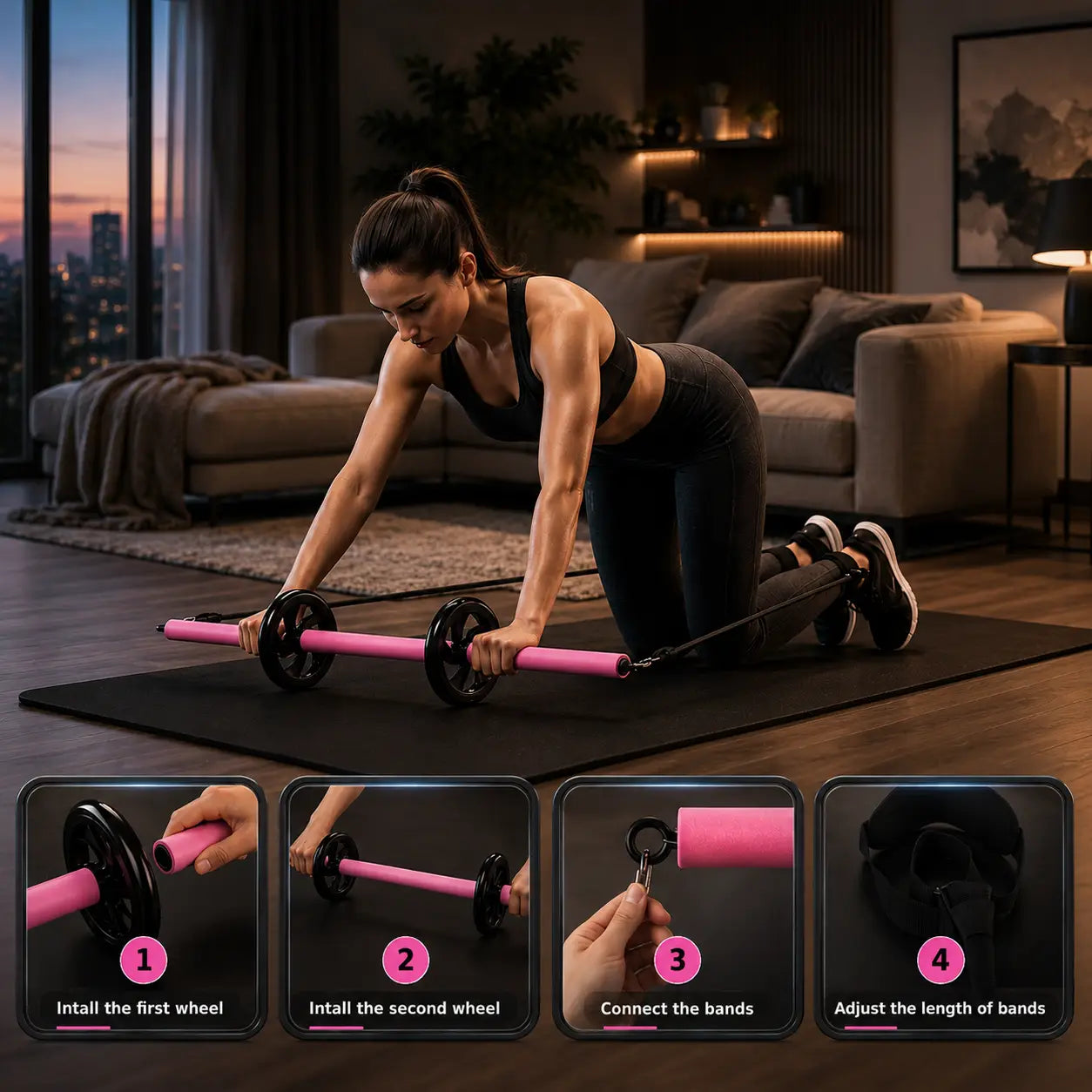 Pilates Bar Kit with Ab Roller for Full Body Toning and Strength Fortira Fitness