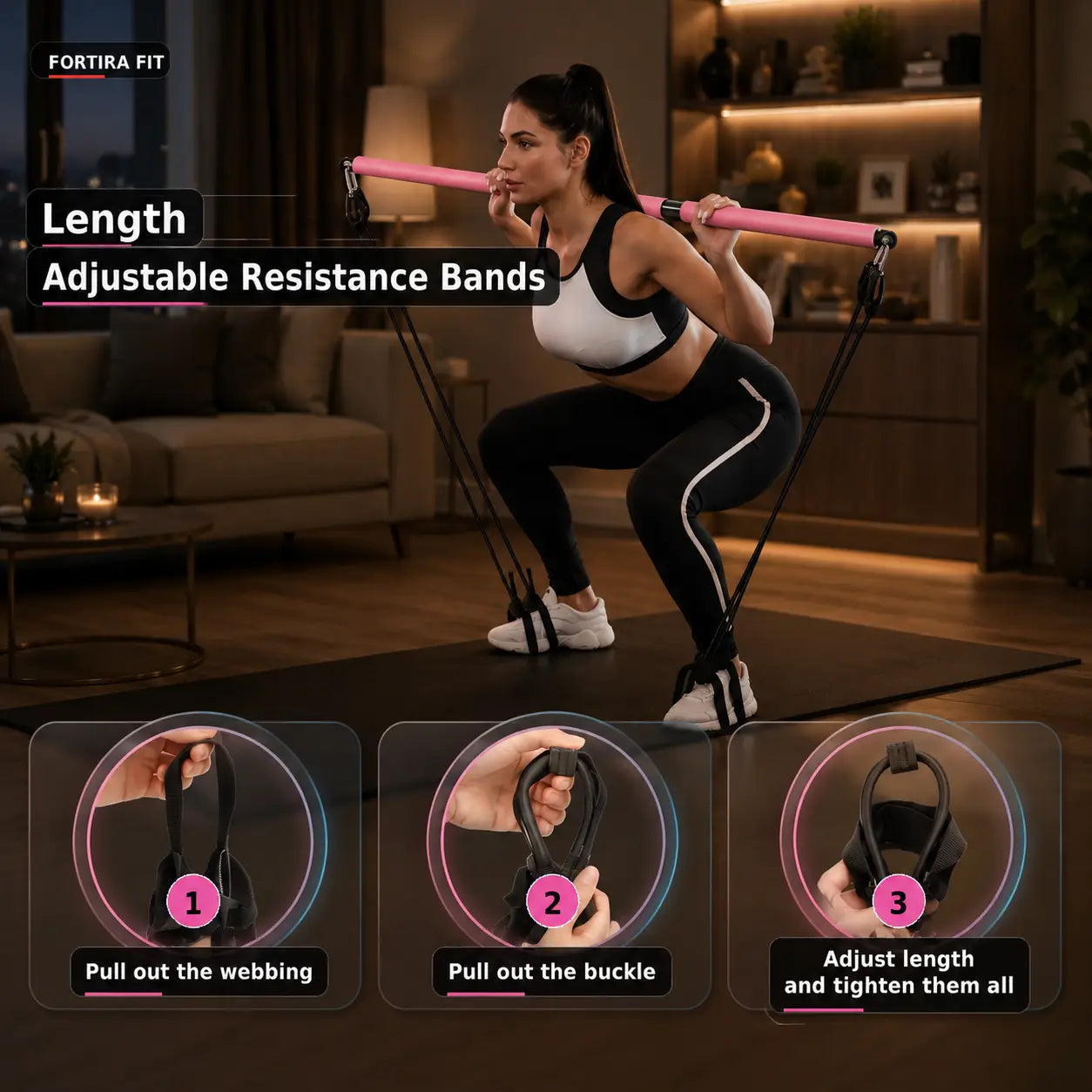 Pilates Bar Kit with Ab Roller for Full Body Toning and Strength Fortira Fitness
