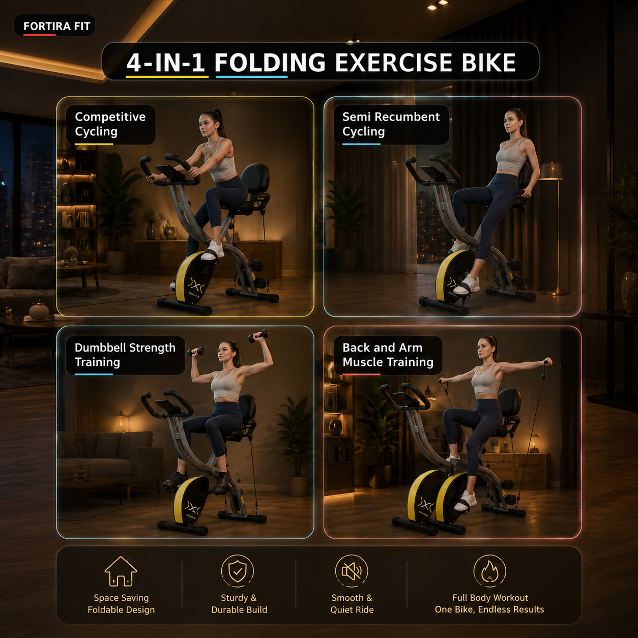 Multipurpose Exercise Bike w/ Dumbbells & Resistance Bands Exos Fitness