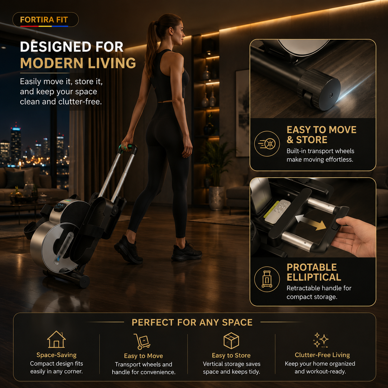 Electric Under Desk Elliptical w/ App and Remote Fortira Fitness