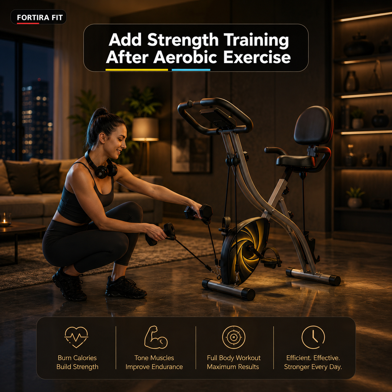 Multipurpose Exercise Bike w/ Dumbbells & Resistance Bands Exos Fitness