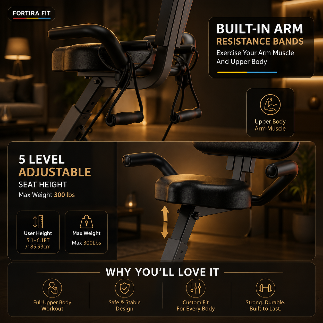 Multipurpose Exercise Bike w/ Dumbbells & Resistance Bands Exos Fitness
