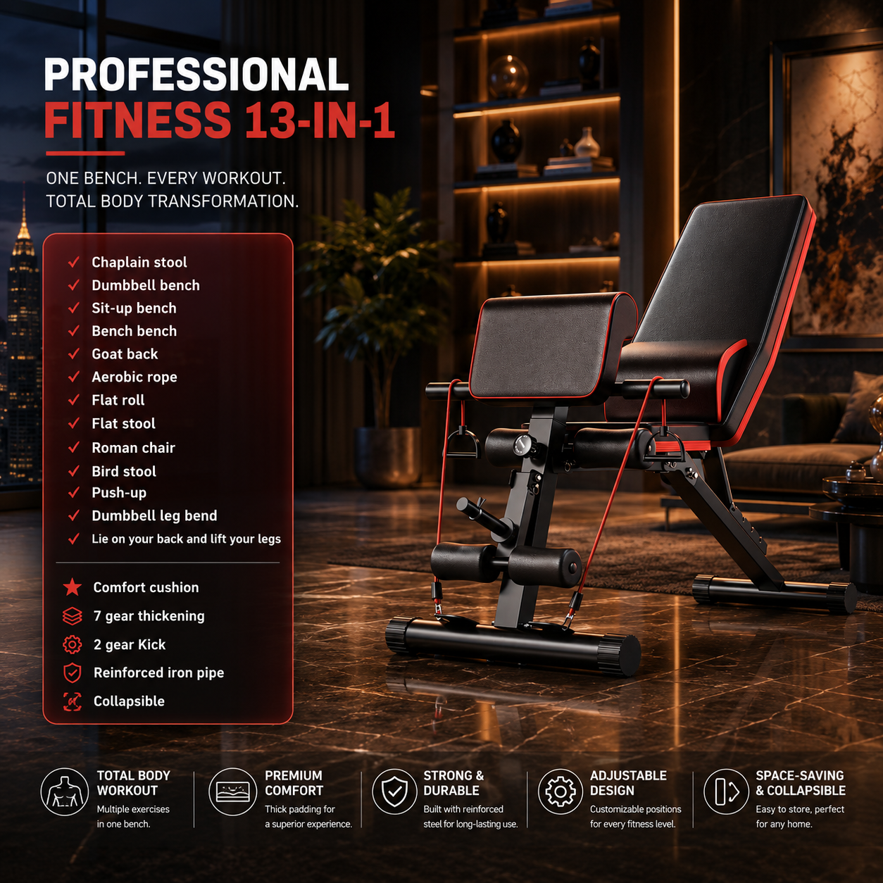 Foldable Dumbbell Stool & Adjustable Bench Press My Store