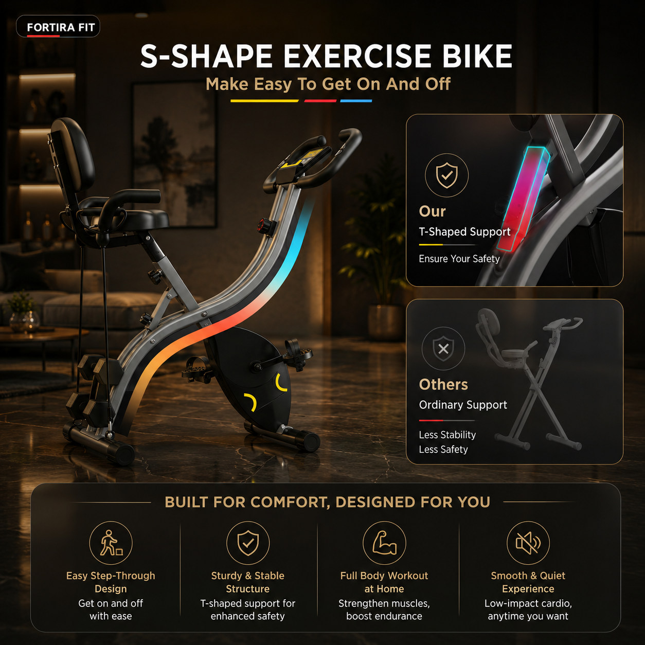 Multipurpose Exercise Bike w/ Dumbbells & Resistance Bands Exos Fitness