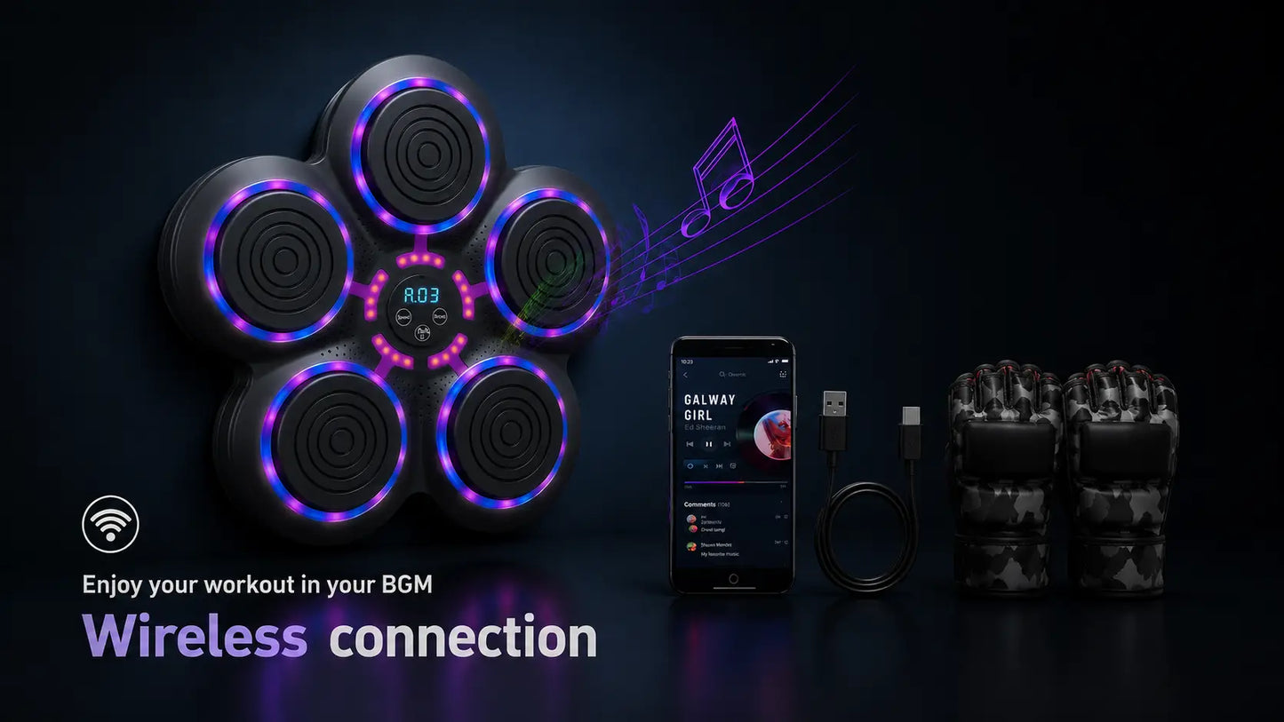 Smart Music Boxing Trainer w/ Bluetooth & LED Reaction Targets Fortira Fitness