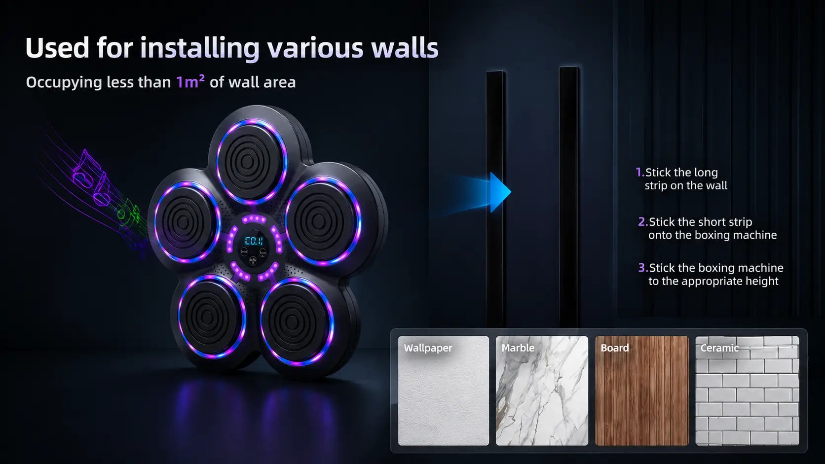 Smart Music Boxing Trainer w/ Bluetooth & LED Reaction Targets Fortira Fitness