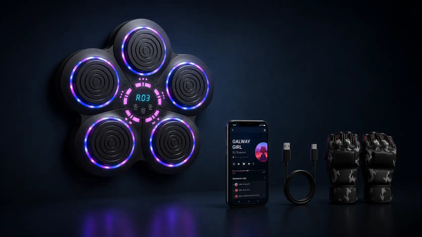 Smart Music Boxing Trainer w/ Bluetooth & LED Reaction Targets Fortira Fitness