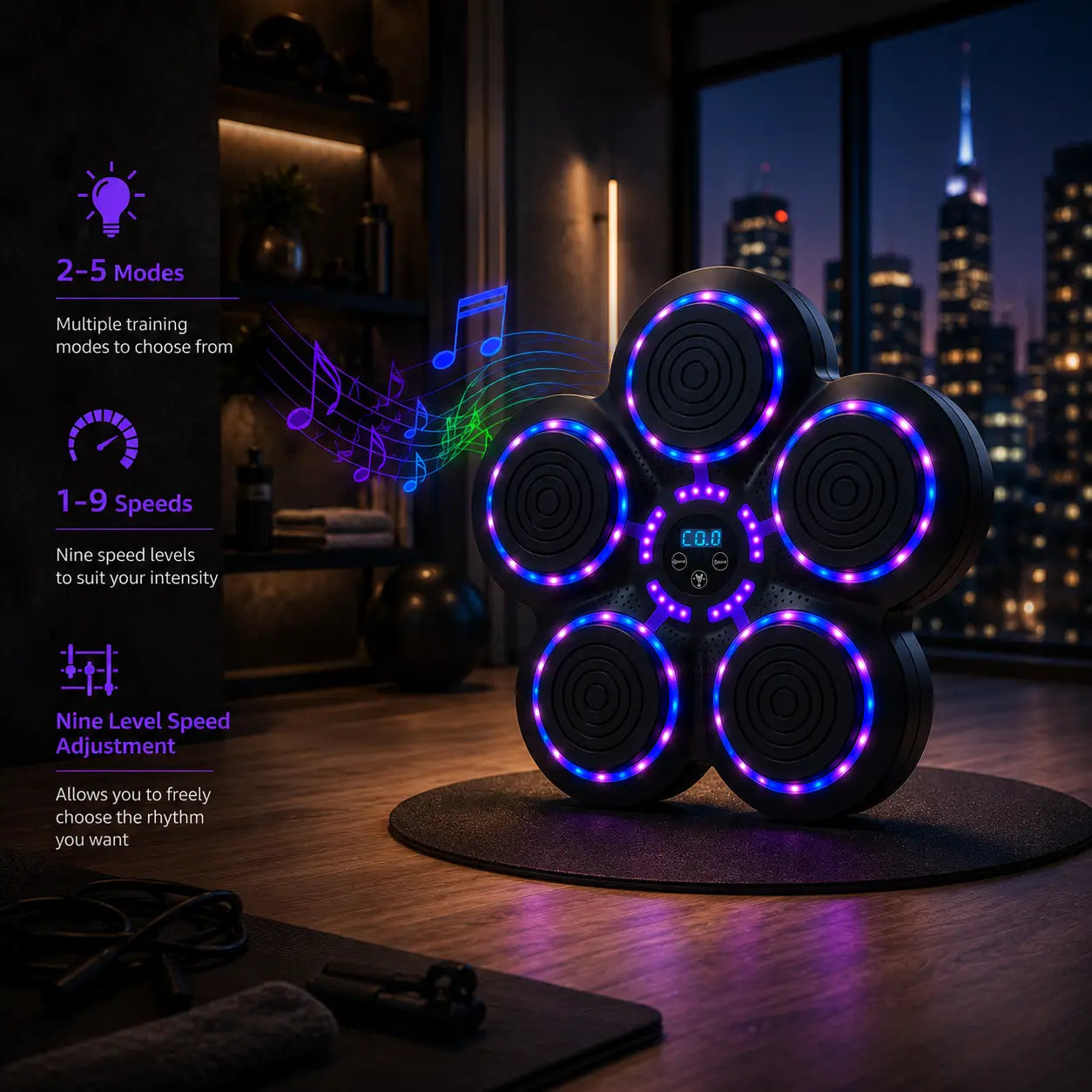 Smart Music Boxing Trainer w/ Bluetooth & LED Reaction Targets Fortira Fitness
