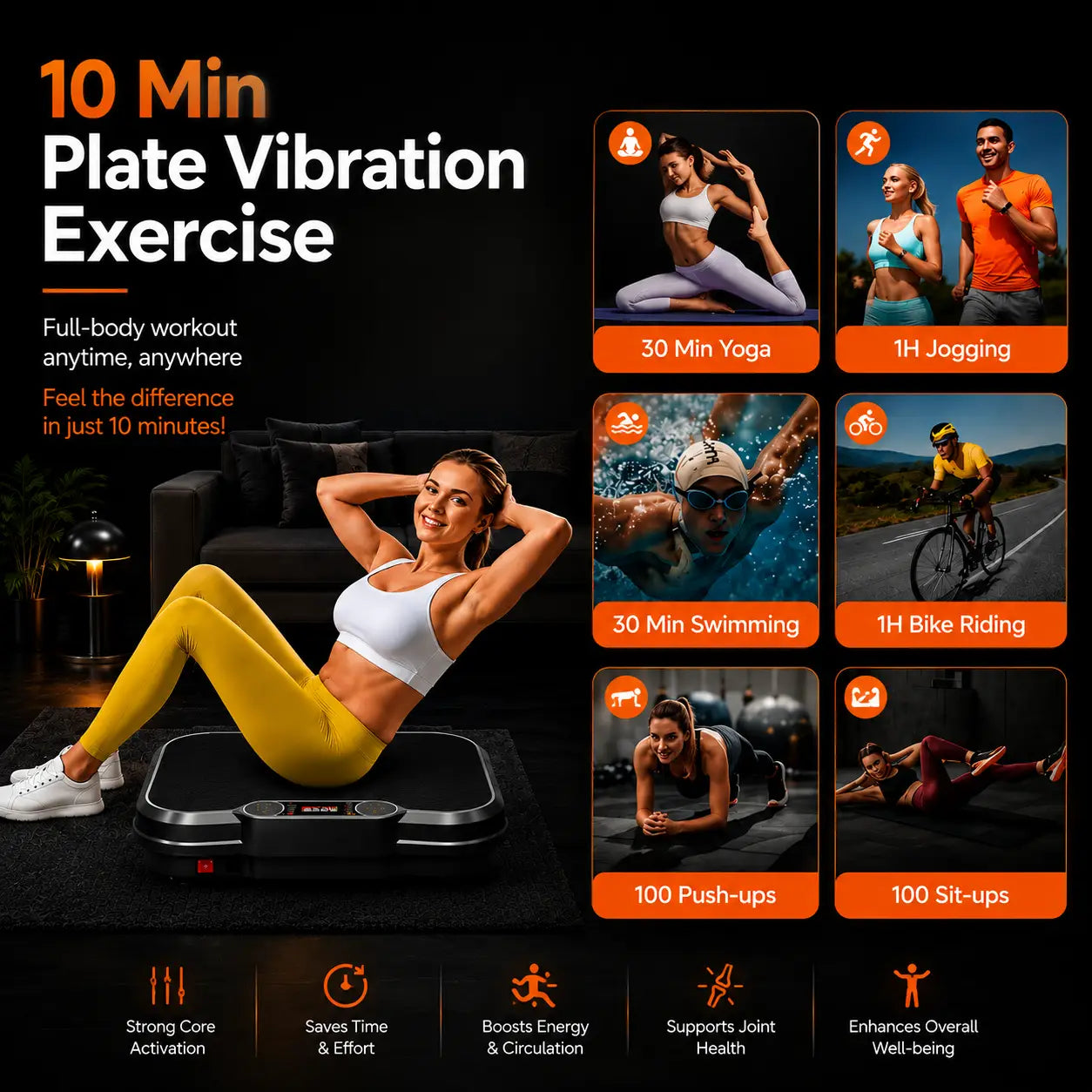 Whole Body Vibration Plate Exercise Machine w/ LED Touch Screen Fortira Fitness