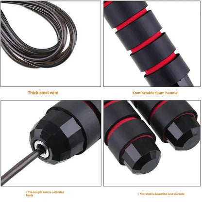 Adjustable jump rope with thick steel wire and anti-slip foam handles for high-intensity workouts and durability