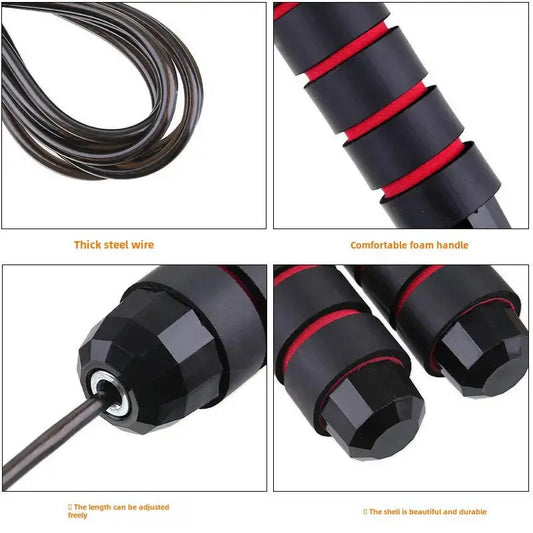 Adjustable jump rope with thick steel wire and anti-slip foam handles for high-intensity workouts and durability