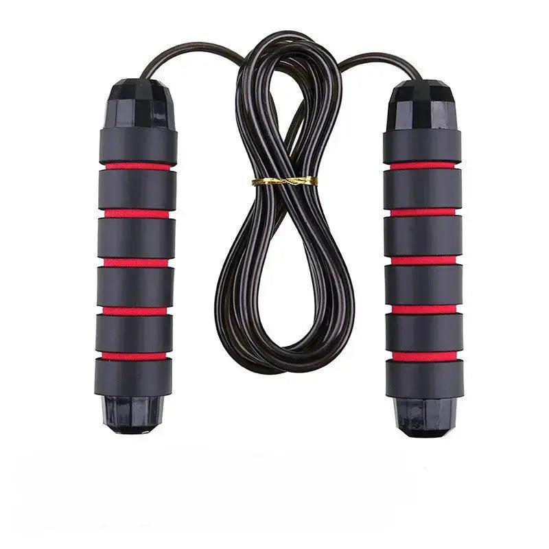 Adjustable speed jump rope with non-slip foam handles and durable steel wire for cardio workouts and home fitness training