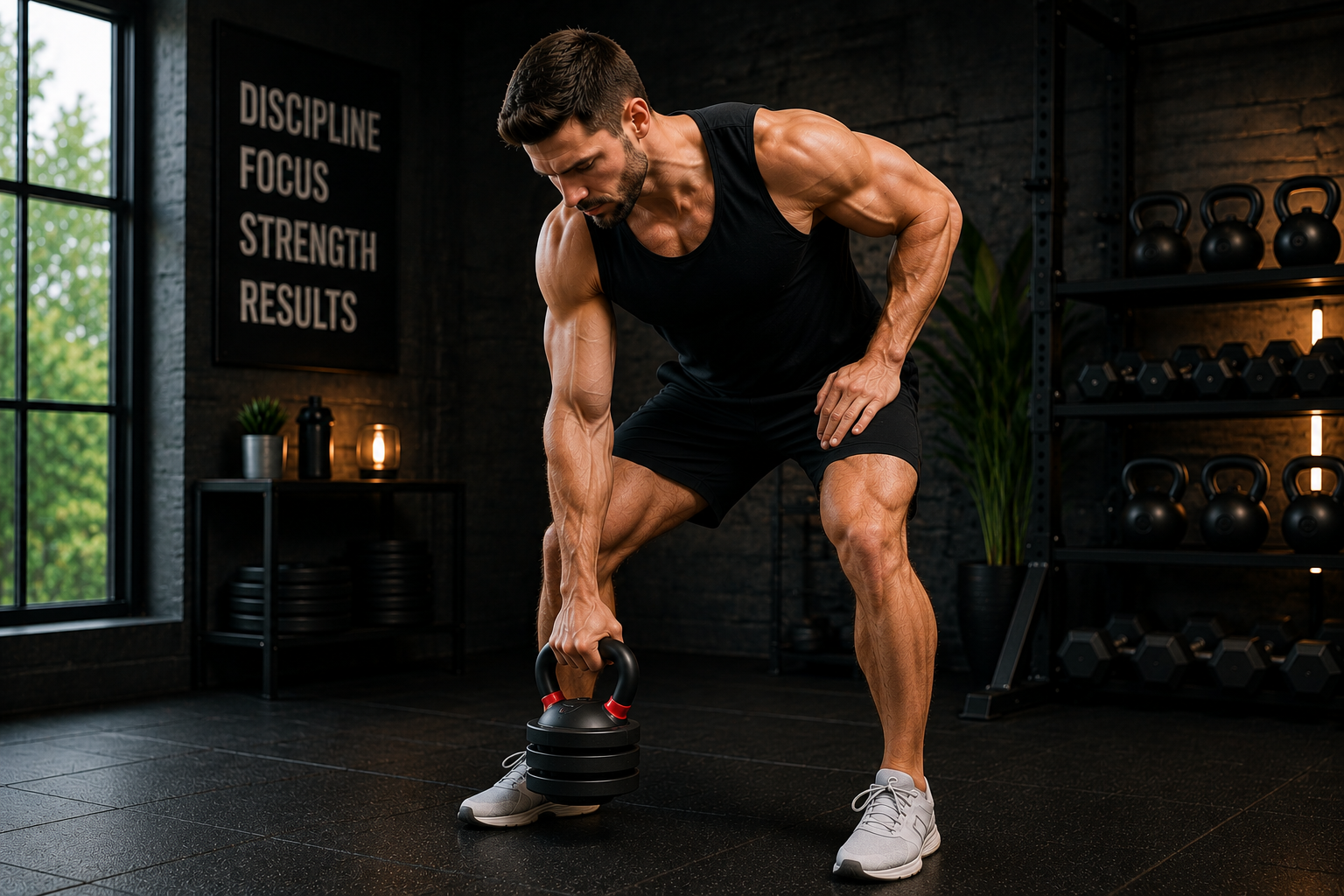 Fortira Fit adjustable dumbbell and kettlebell set in a modern home gym