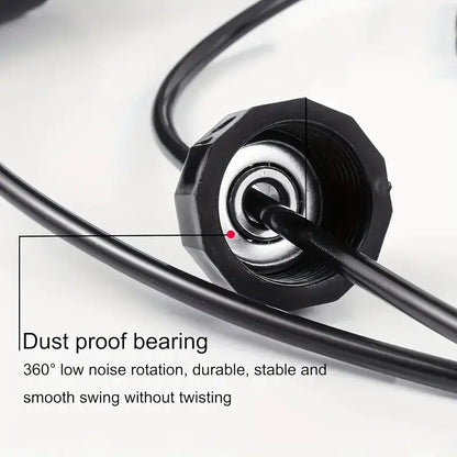 Close-up of dustproof bearing on jump rope with 360-degree low noise rotation, ensuring smooth, stable, and tangle-free swing for intense cardio workouts